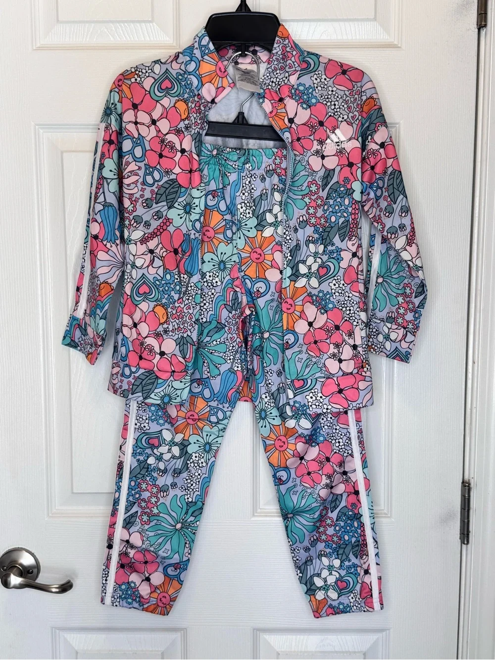 adidas Girls Floral Pink Blue Multi-Color Pajama Set